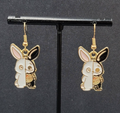 Zombie Rabbit Bunny Pierced Earrings Halloween Half Skeleton Enamel Dangle 1"