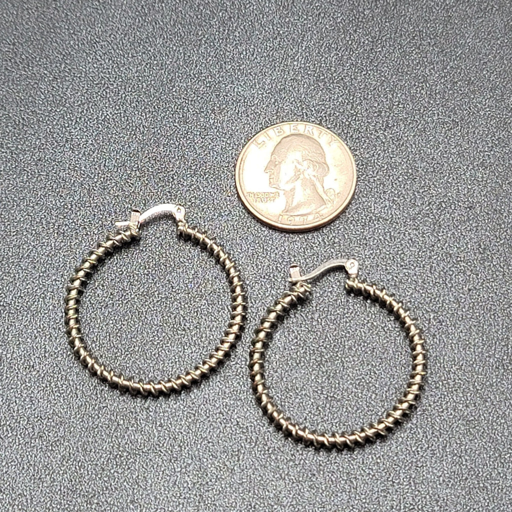 Pierced Earrings Silver tone Wire Twisted Hoops 1.25"