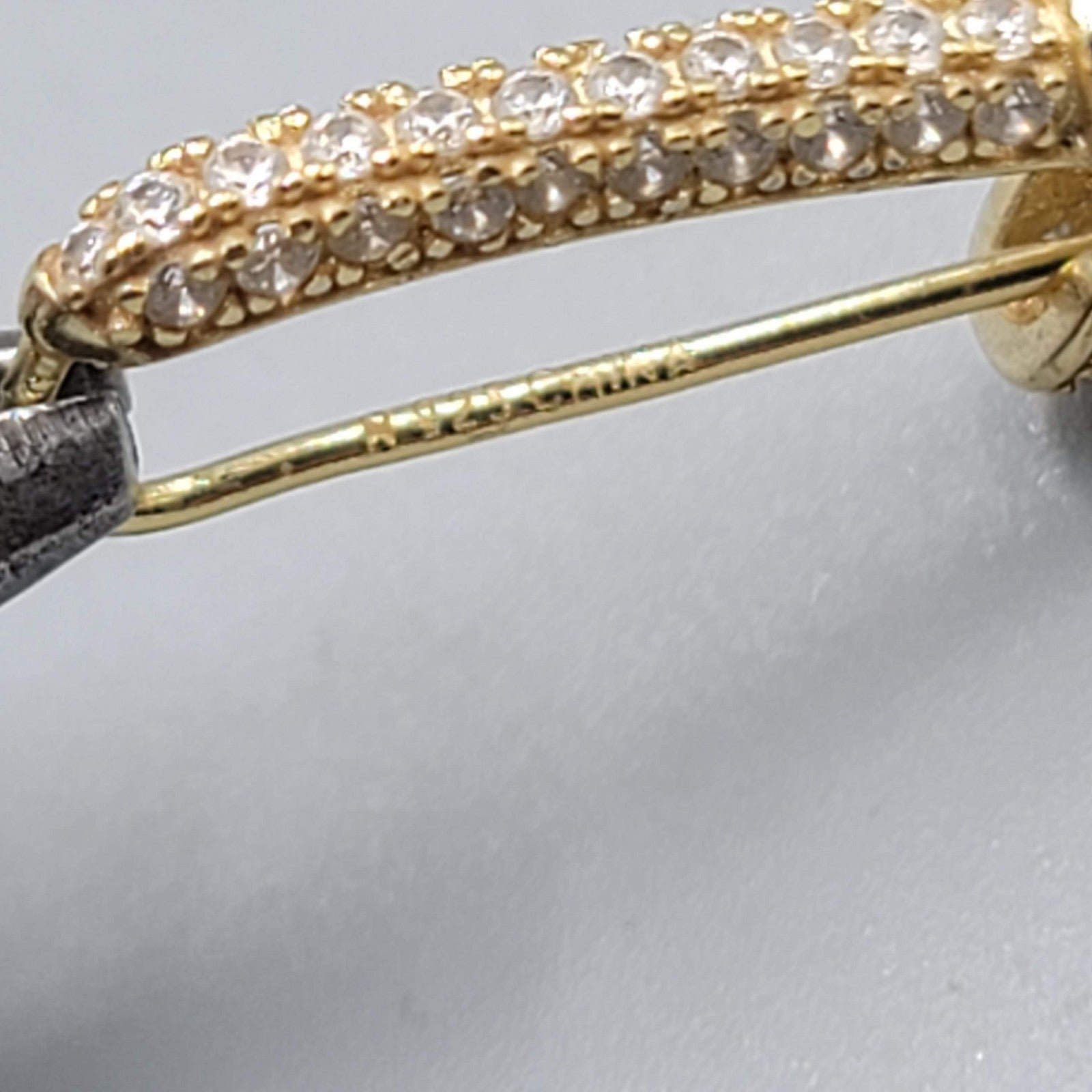 Crystal Studded Safety Pin Sterling Silver Gold Vermeil Pierced Earrings 7/8"