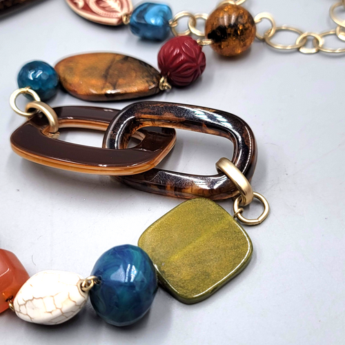 Chicos Necklace Large Bead Statement Gold tone 36"-40"