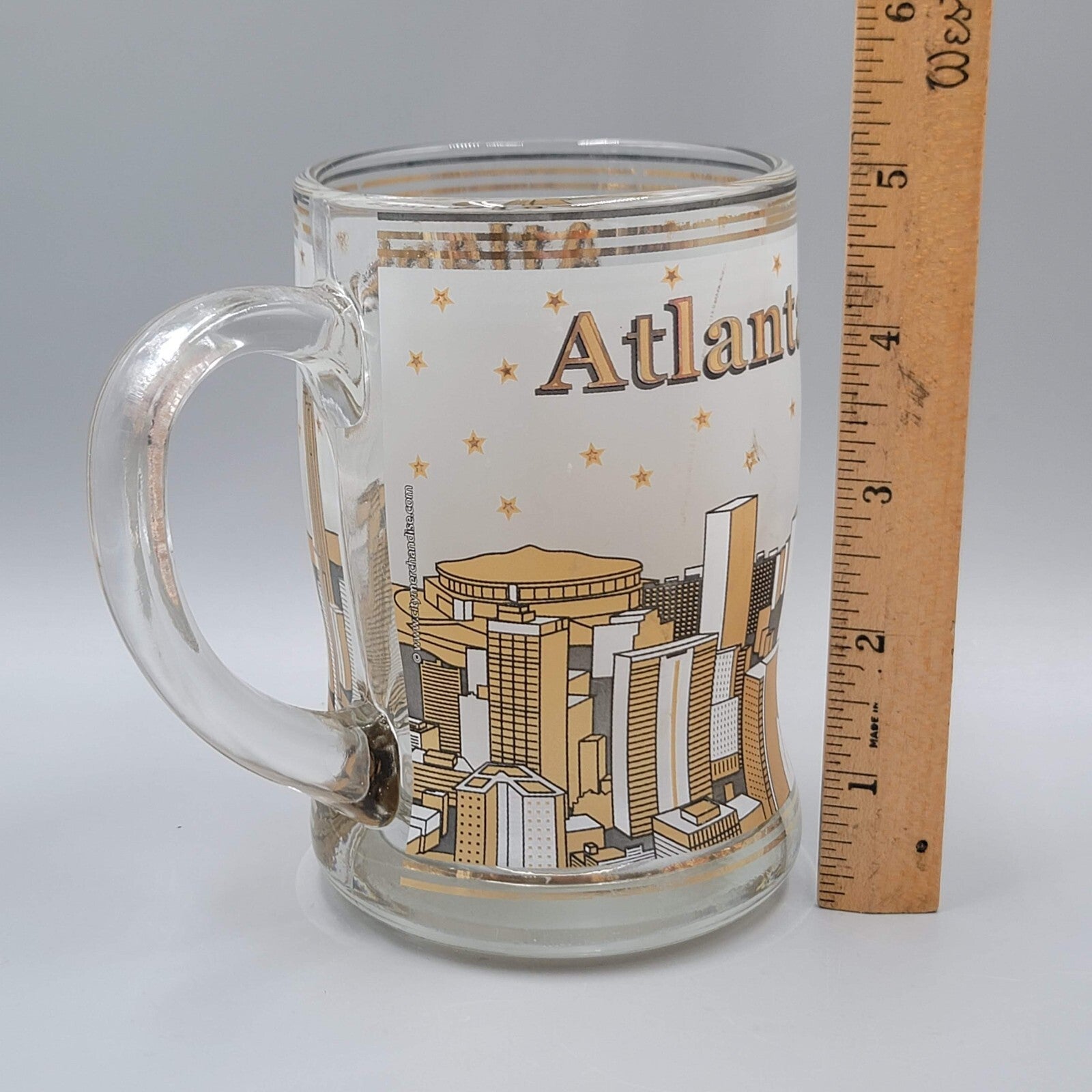 Atlanta Glass Coffee Mug Gold Black Frosted Souvenir
