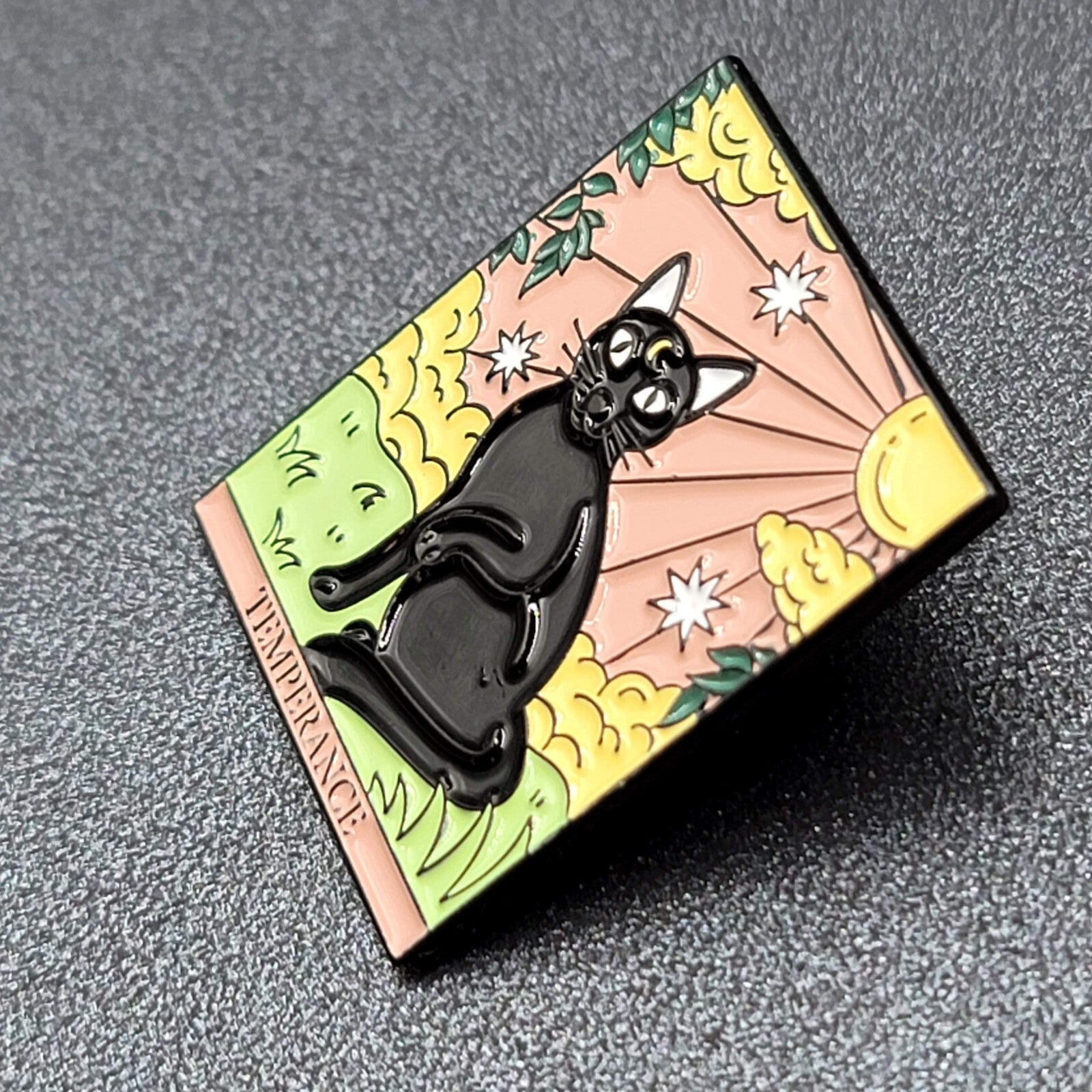 Temperance Tarot Card Black Cat Enamel Lapel Hat Pin 1 1/8"
