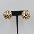 Vintage Star Resin Pierced Earrings Black Gold Round Domed 1"