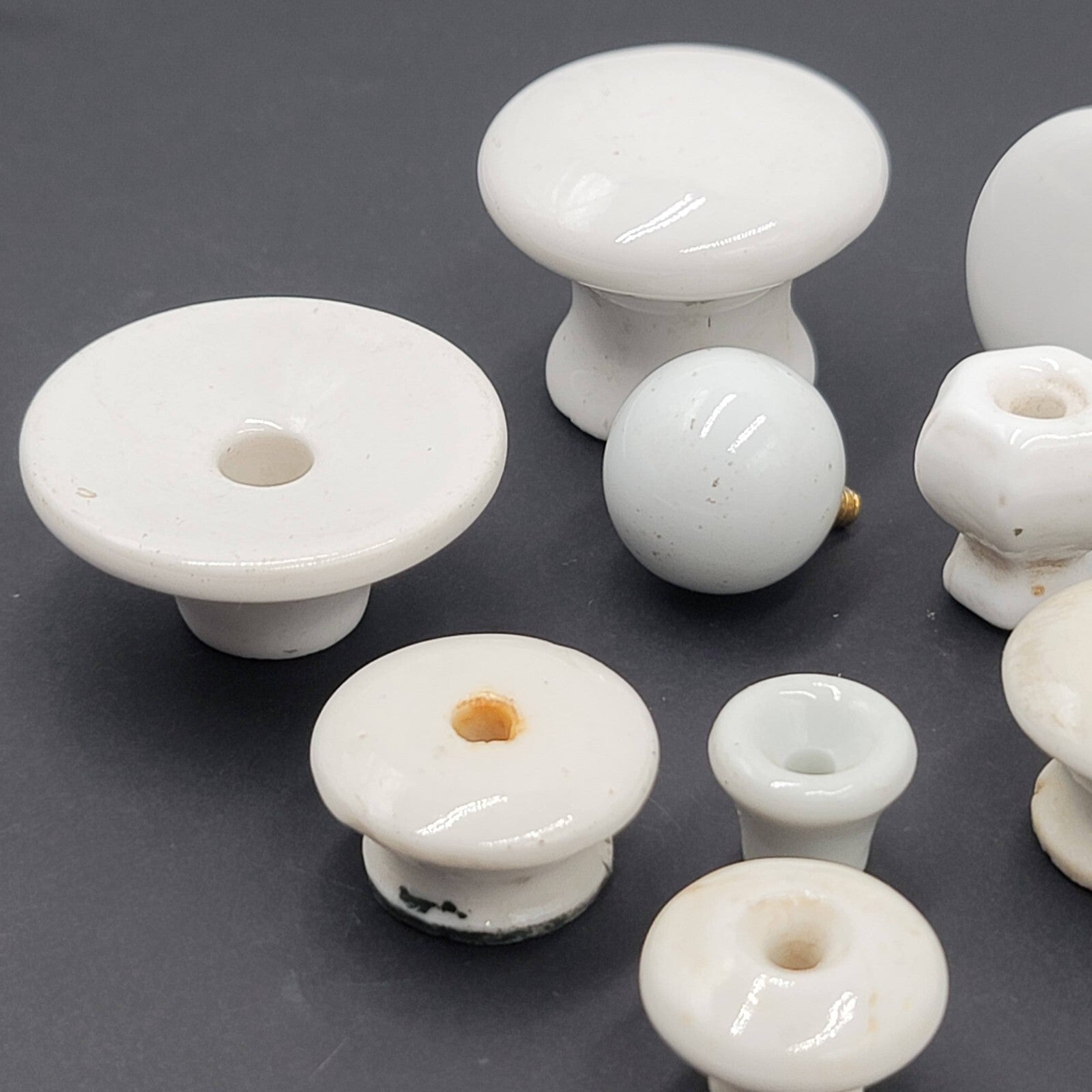 Vintage All Ceramic Porcelain Pulls Cabinet Drawer Cupboard Knob Mixed Lot of 10
