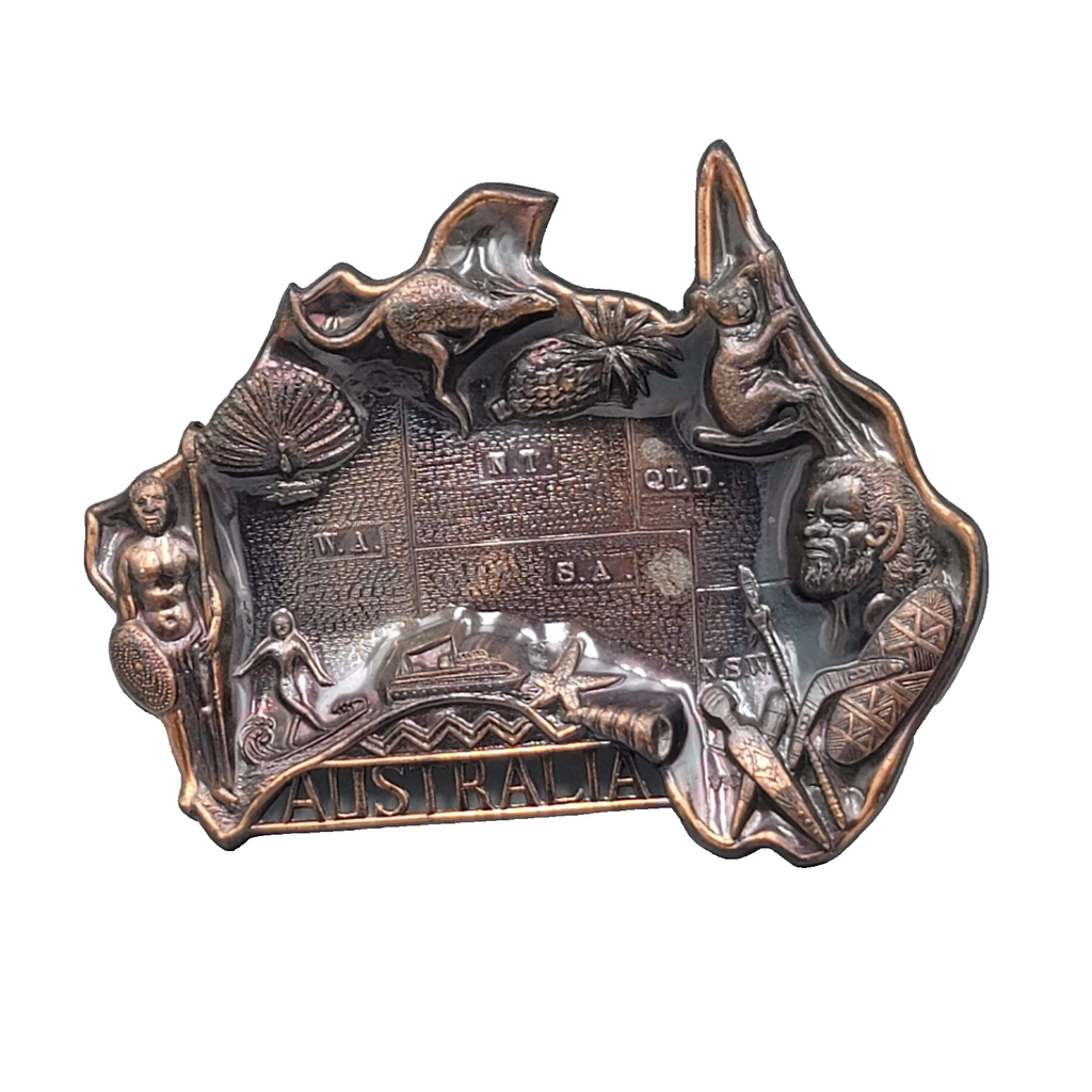 Vintage Metal Ashtray Trinket Dish  Australia Travel Souvenir 6.5"