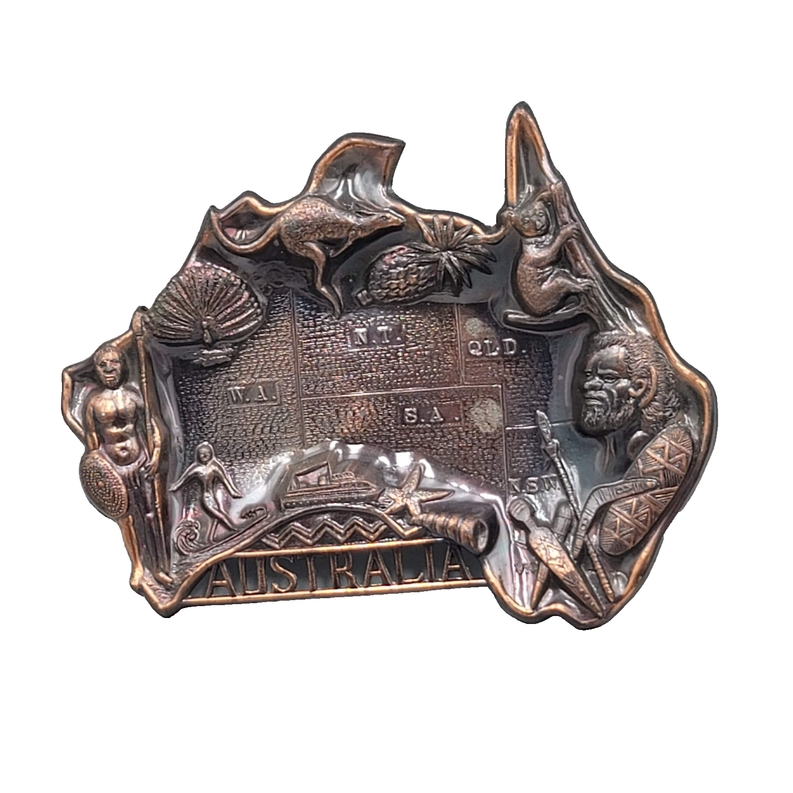 Vintage Metal Ashtray Trinket Dish  Australia Travel Souvenir 6.5"