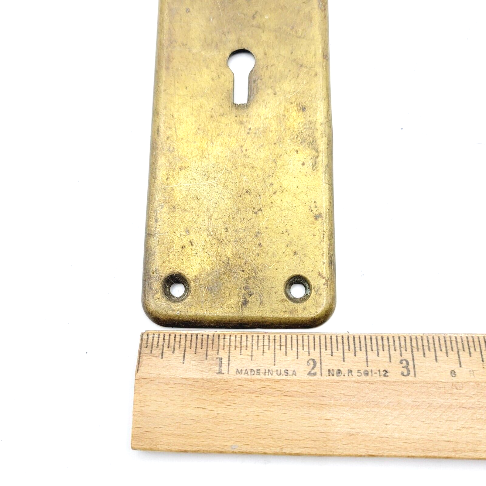 Vintage Brass Doorknob Back Plate Skeleton Keyhole Salvage Hardware 6.5"x2"