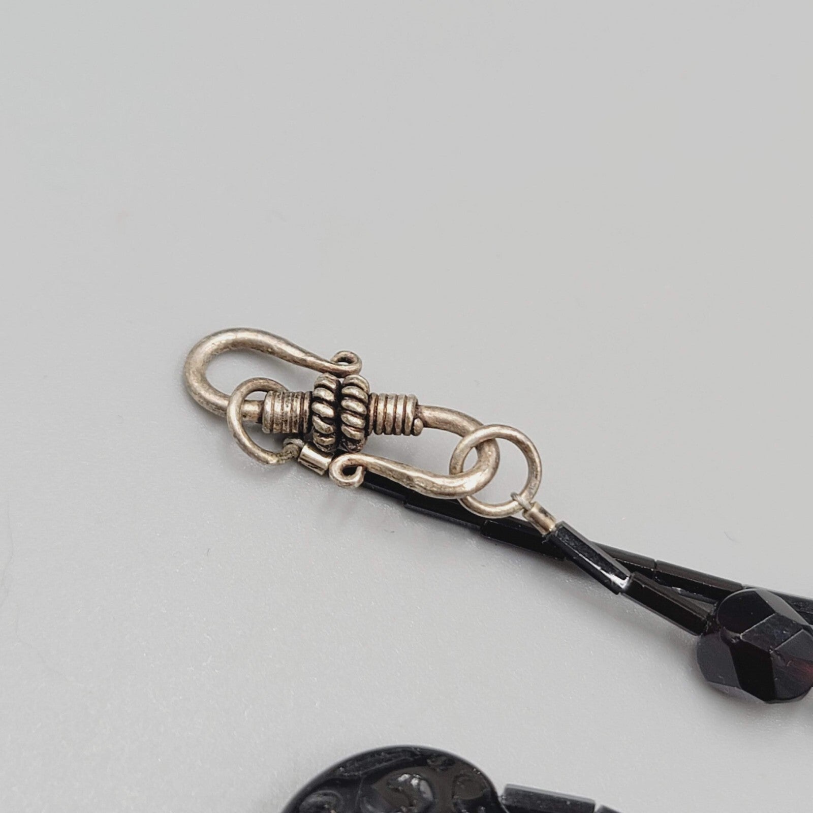 Black Glass Bead Necklace Silver tone LONG Hook Clasp 48"