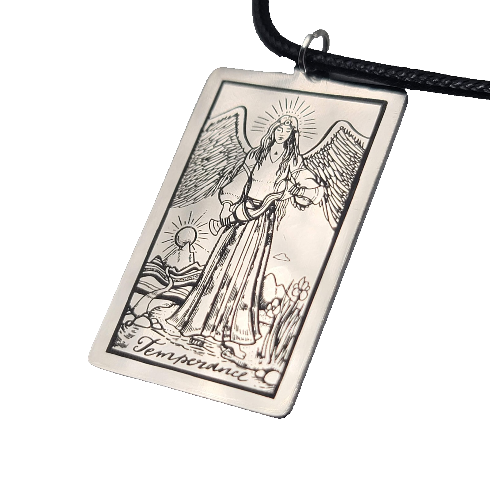 TEMPERANCE Tarot Card Pendant Necklace Major Arcana Gold tone 18”