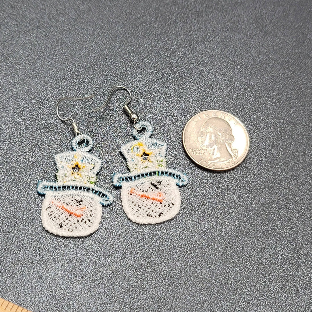 Christmas Pierced Earrings Threaded Snowman Dangle 1.5"