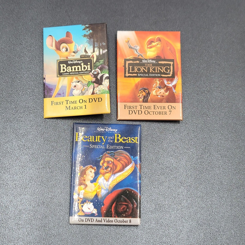 Vtg Disney Lot Movie Promo Pin Back Buttons Bambi Lion King Beauty and Beast