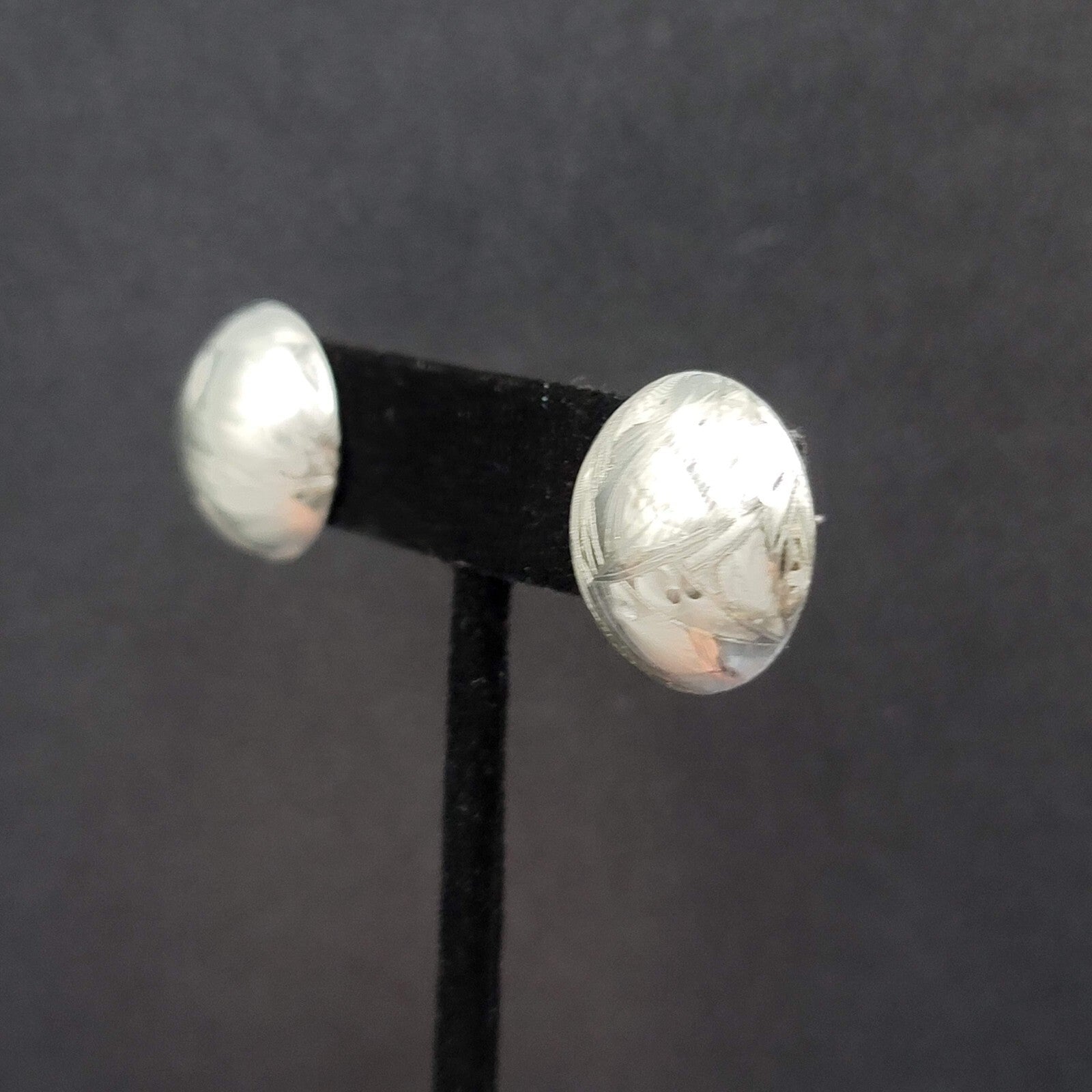 Vintage Pierced Earrings Domed Silver tone Stud 3/4"