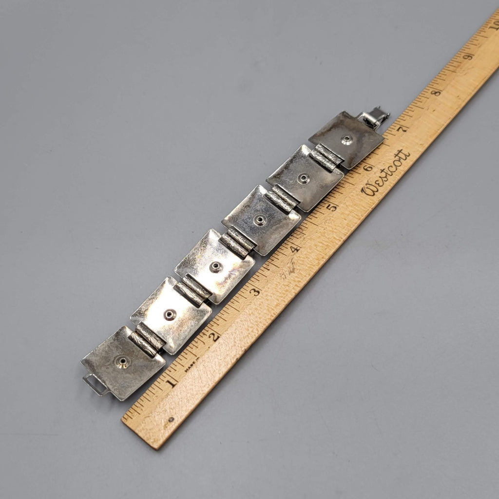 Vintage Panel Bracelet Silver tone Blue Black Cabochon 6.5 in