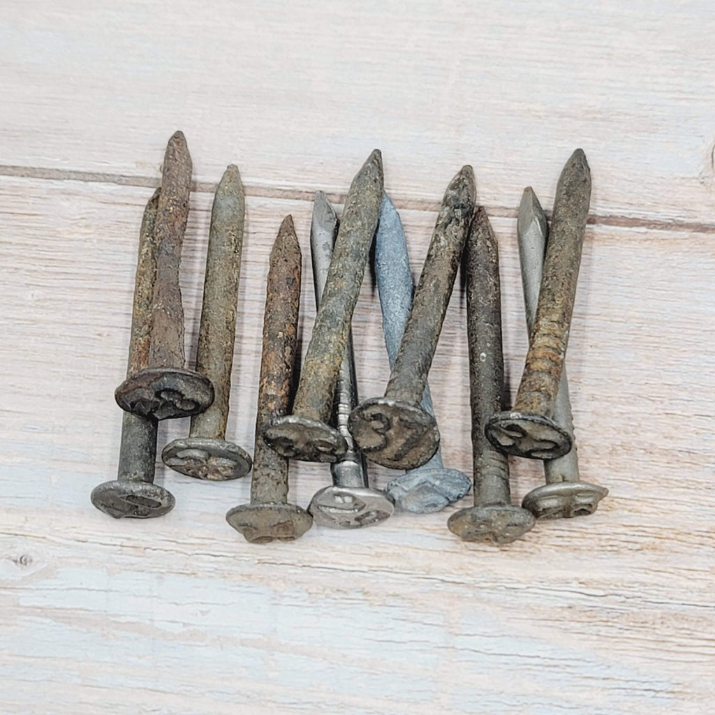 Vintage Railroad Date Nail Lot of 11 Salvage Reclaimed Round Head Shaft