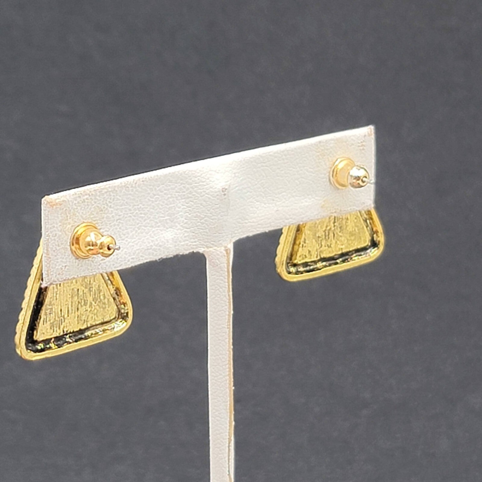 Pierced Earrings Gold tone Faceted Crystal Triangle Drop 1" SO Sparkly!!