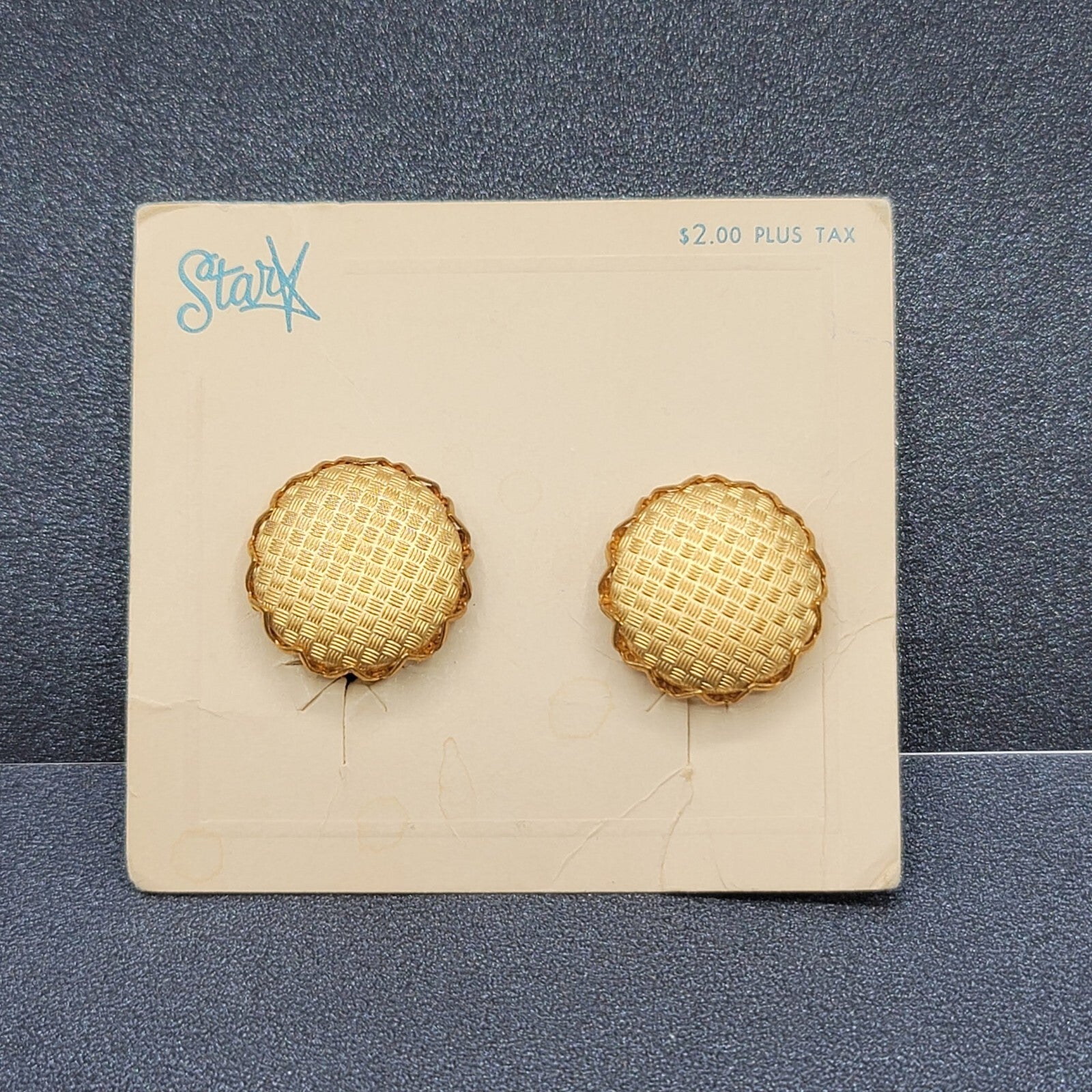 Vintage STAR Clip on Earrings NOS Gold tone Textured Button Style Studs 3/4"