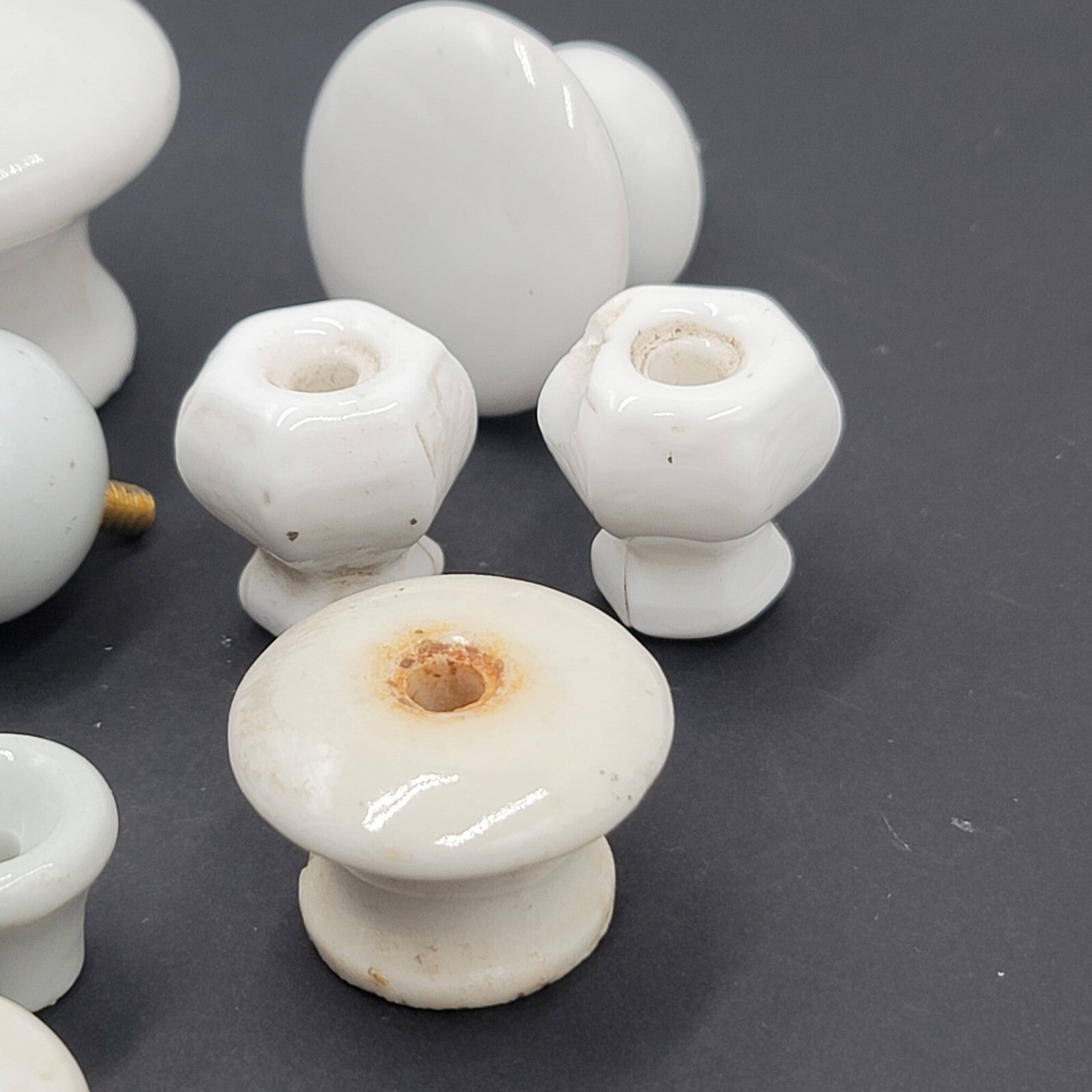 Vintage All Ceramic Porcelain Pulls Cabinet Drawer Cupboard Knob Mixed Lot of 10