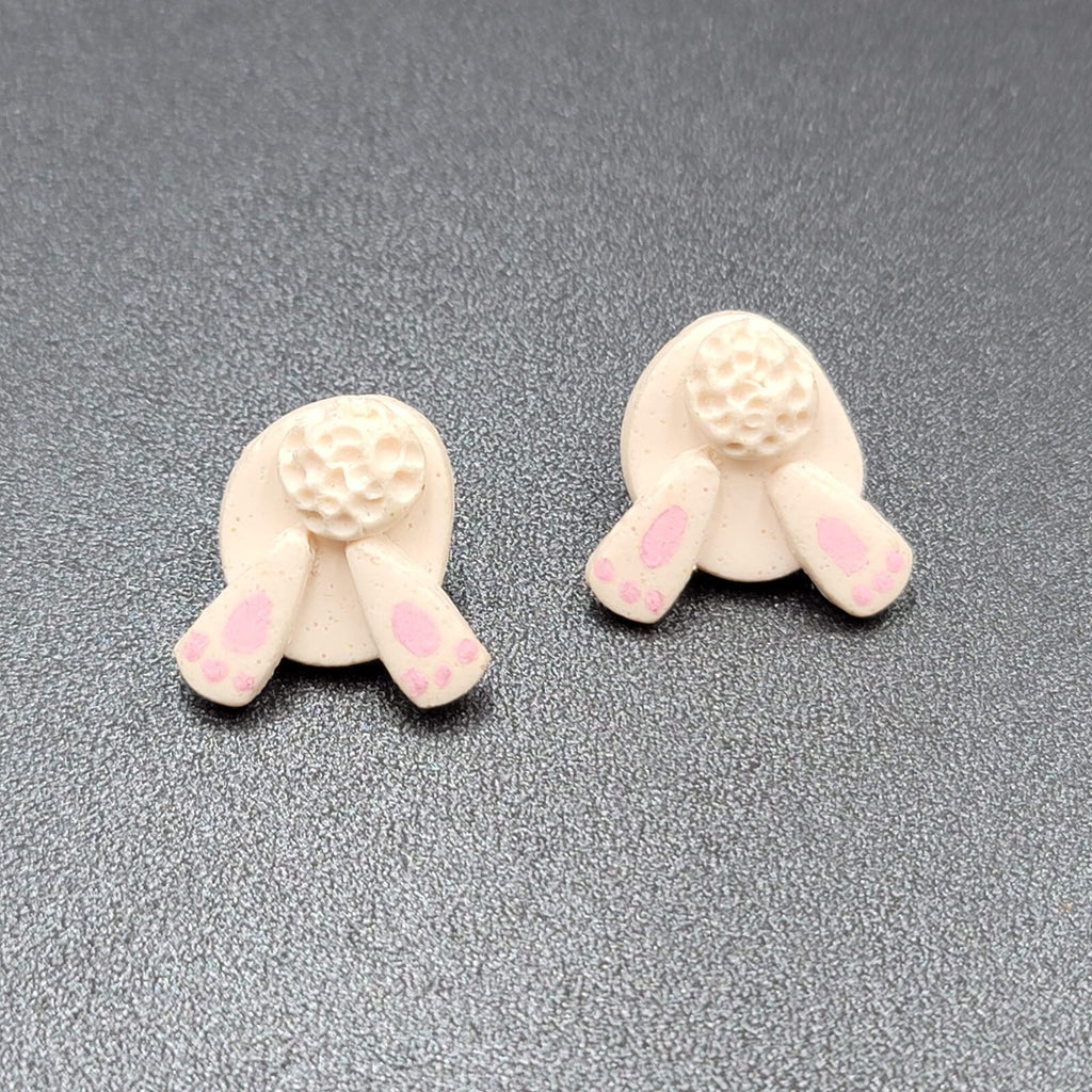Vintage Pierced Earrings White Bunny Tail Feet Easter Novelty Earrings 1"