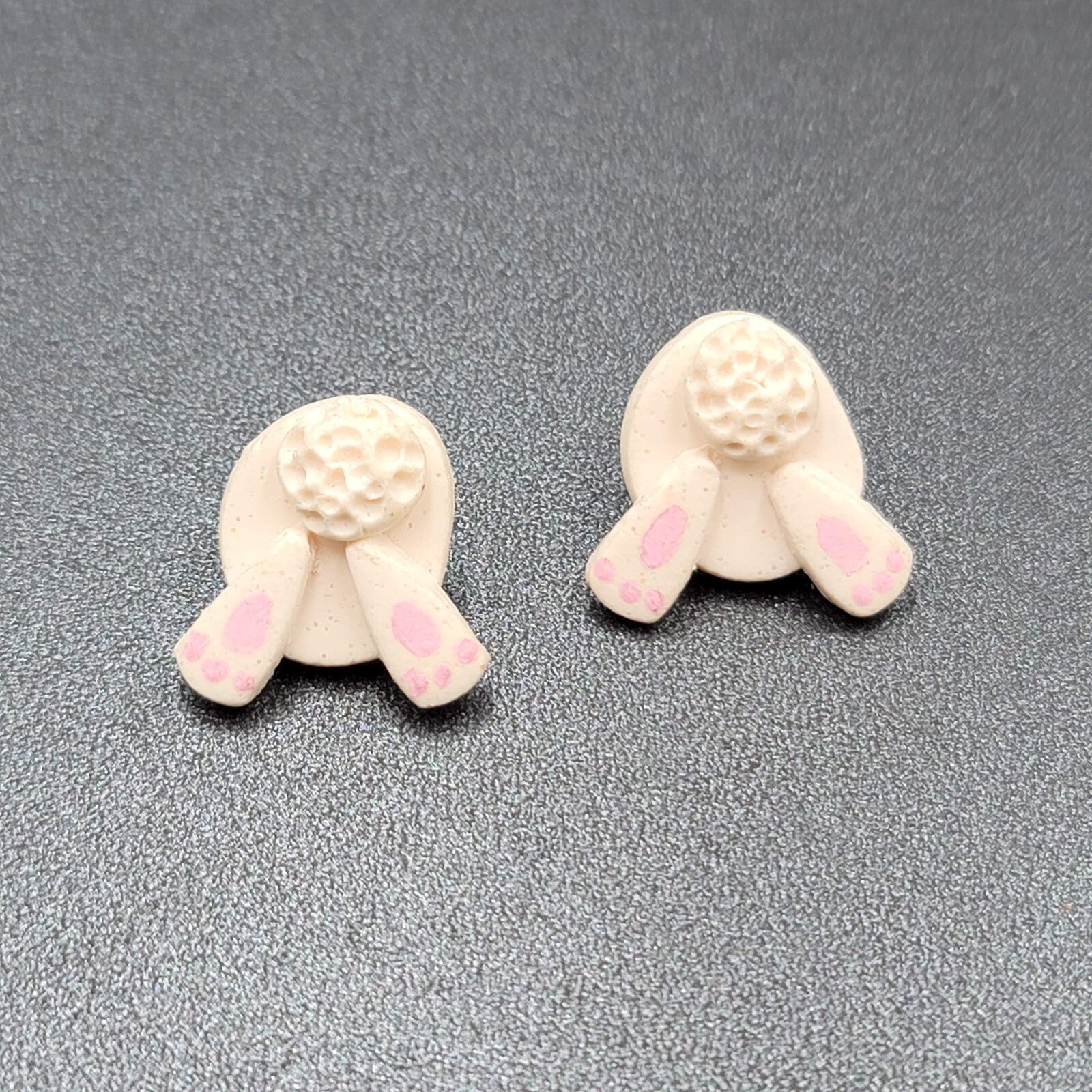 Vintage Pierced Earrings White Bunny Tail Feet Easter Novelty Earrings 1"