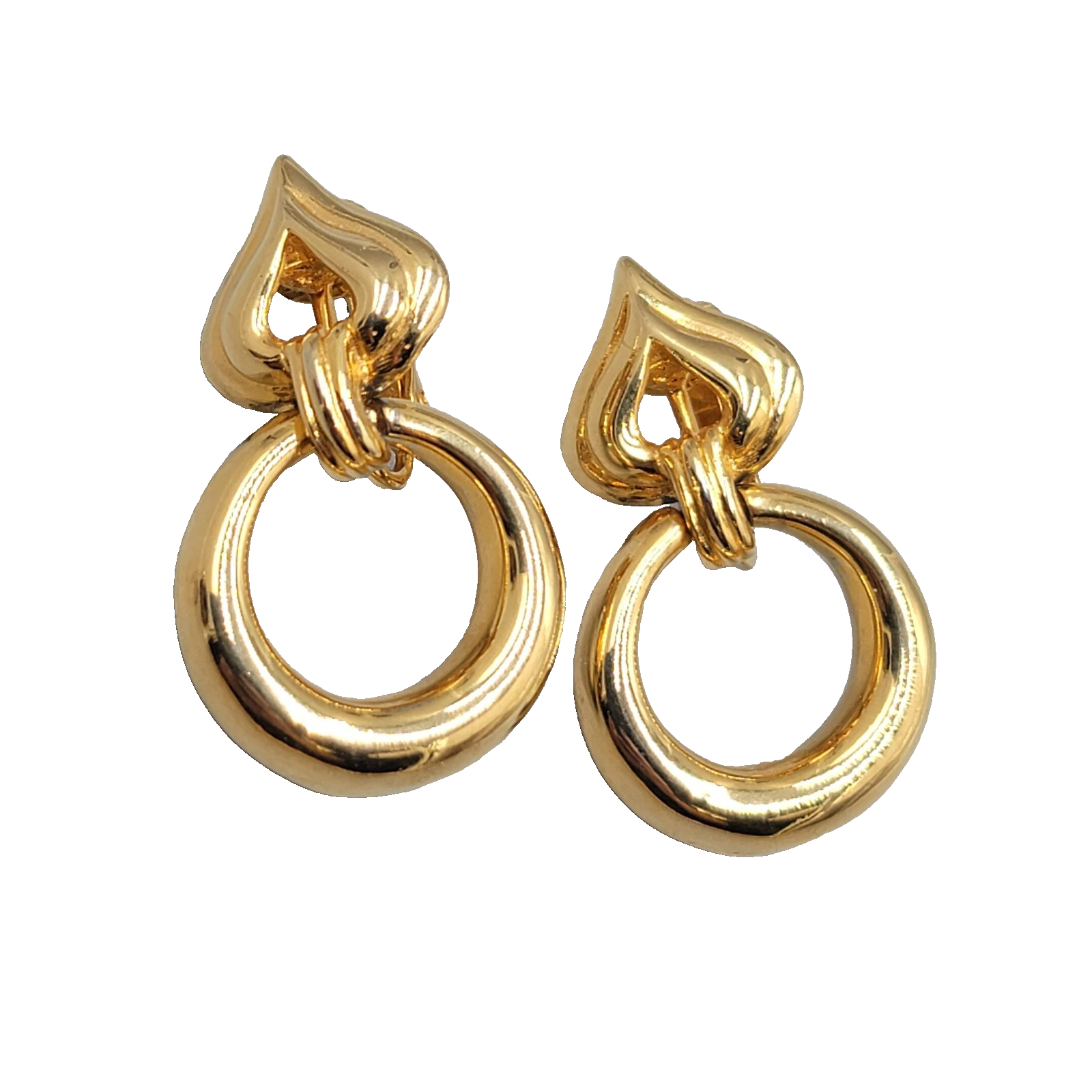 Vintage Gold Plated Clip on Earrings Door Knocker Dangle 1.5 in
