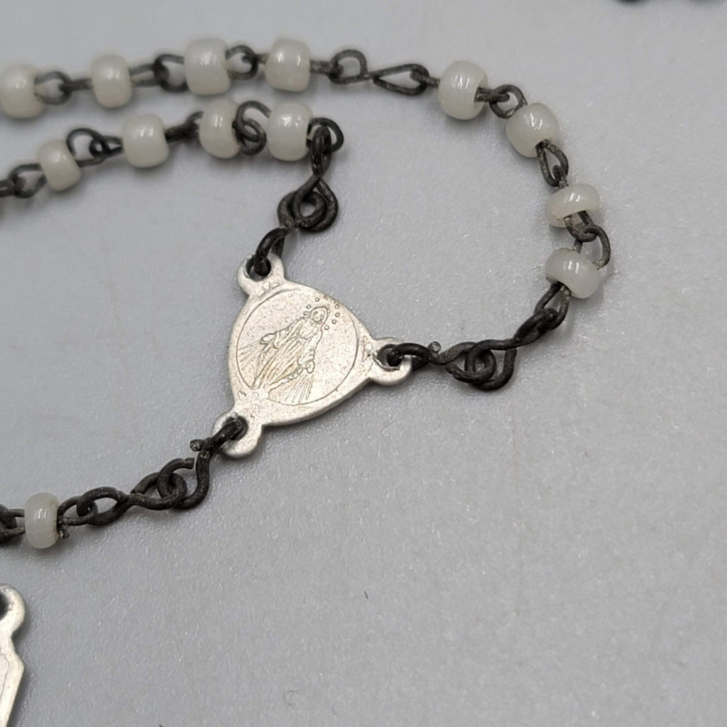Catholic TINY Rosary Crucifix Translucent Plastic Beads Silver tone