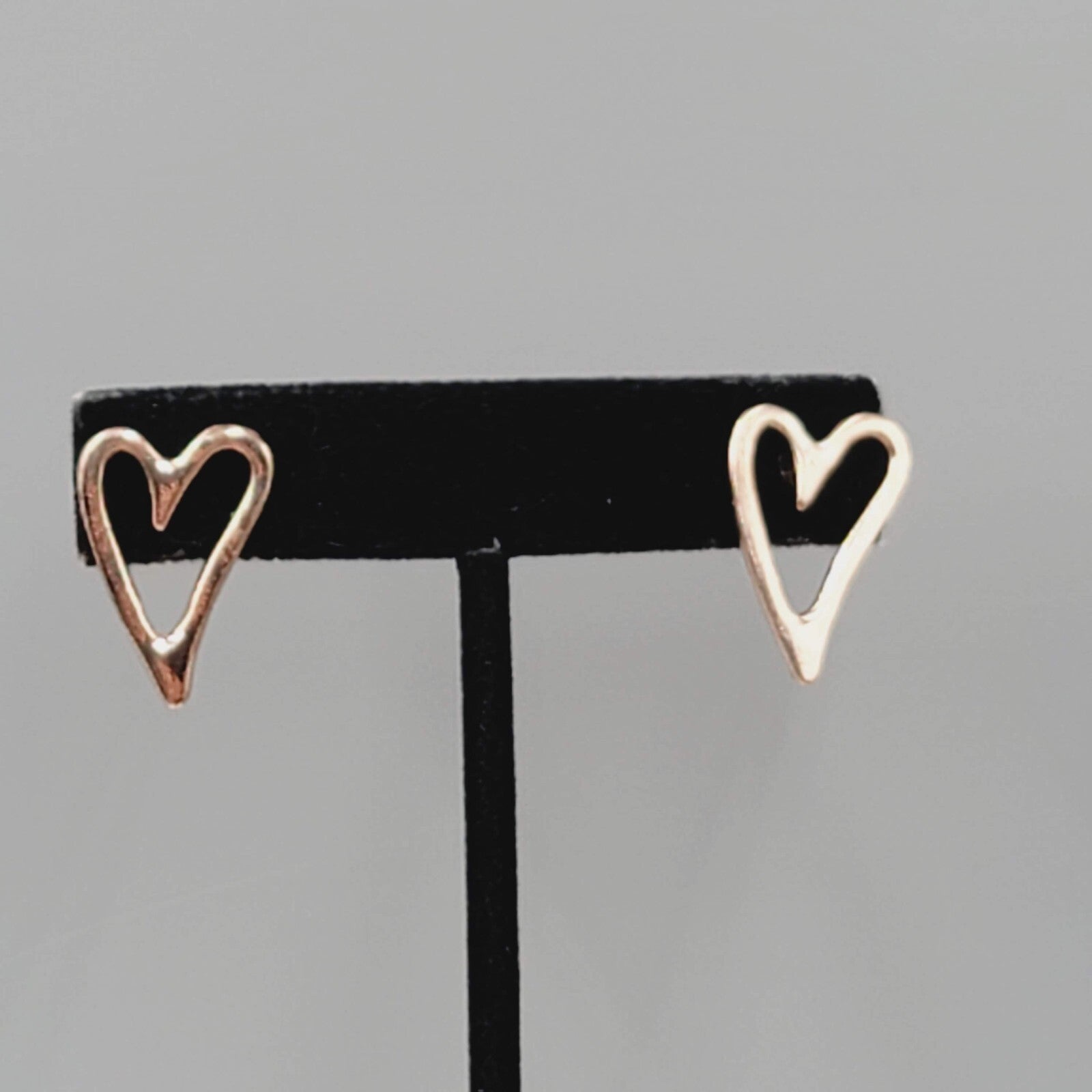 Heart Pierced Earrings Rose Gold tone Drop 7/8"