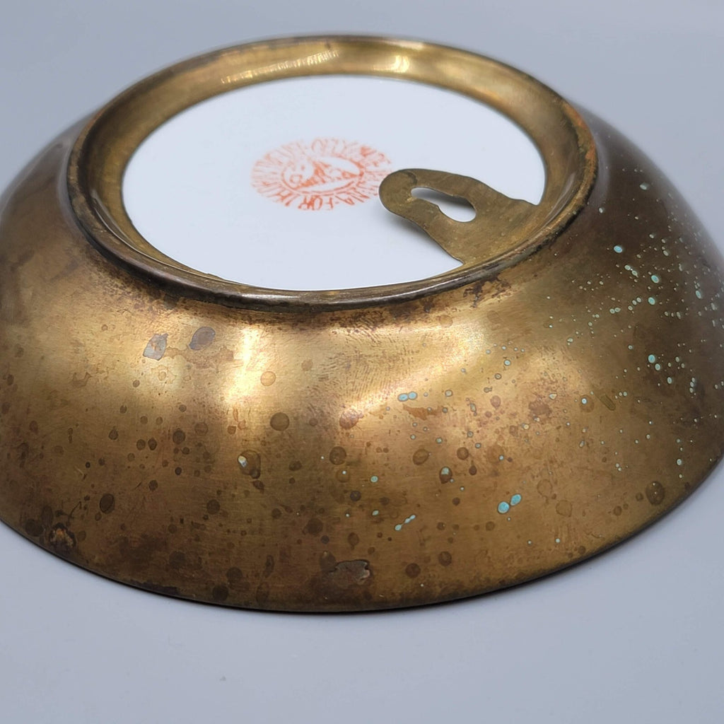 Japanese Porcelain BOWL Hand Painted Flower Brass 6 in