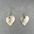 Pierced Earrings Silver tone Carved Shell Heart Statement Dangle 7/8"