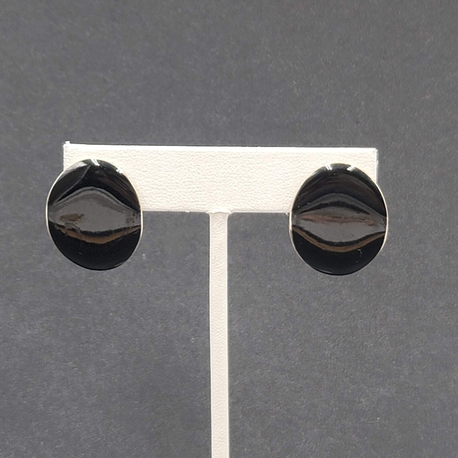 Vintage Pierced EarringsGold tone Black Enamel Drop 1"