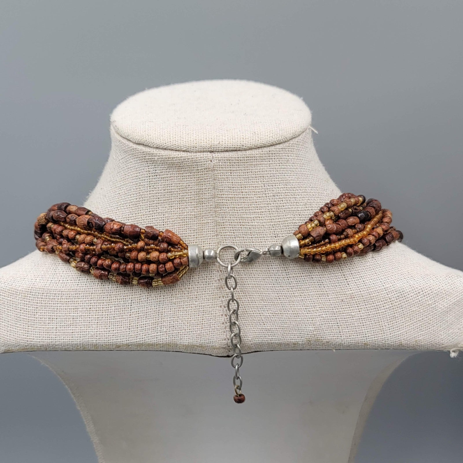 Multistrand Brown Wood Bead Twist Necklace 16"-18"