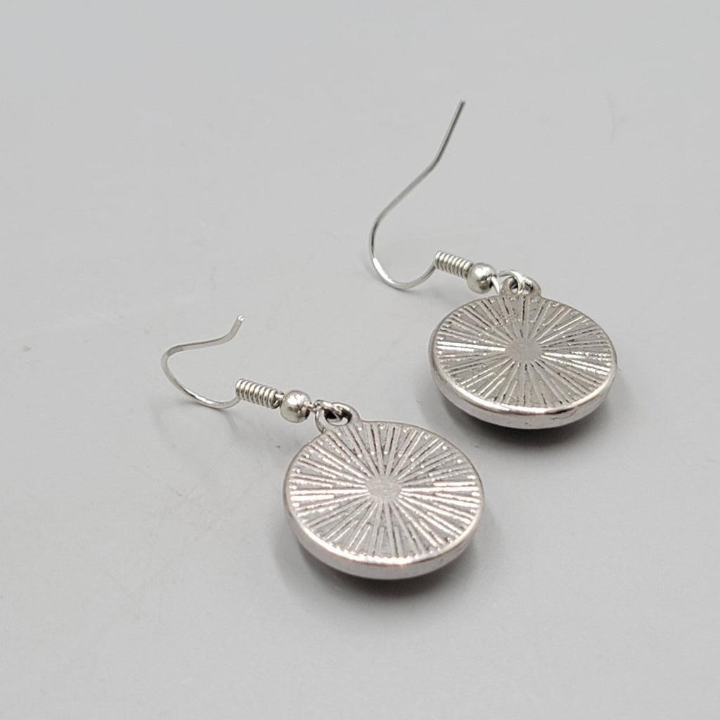 White Howlite Round Pierced Earrings Silver tone Dangle  7/8 in