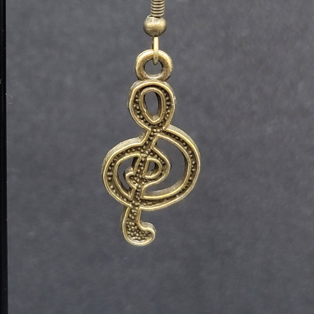 New Treble Clef Pierced Earrings Music Bronze tone Dangle 1"