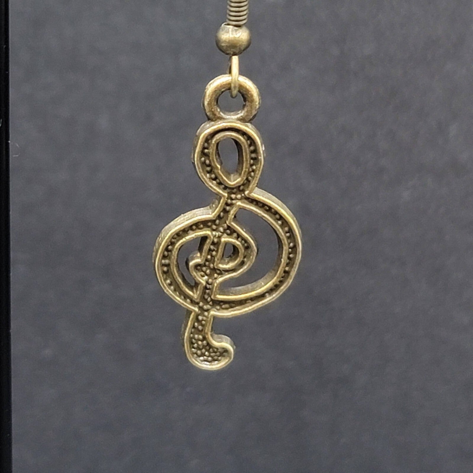 New Treble Clef Pierced Earrings Music Bronze tone Dangle 1"
