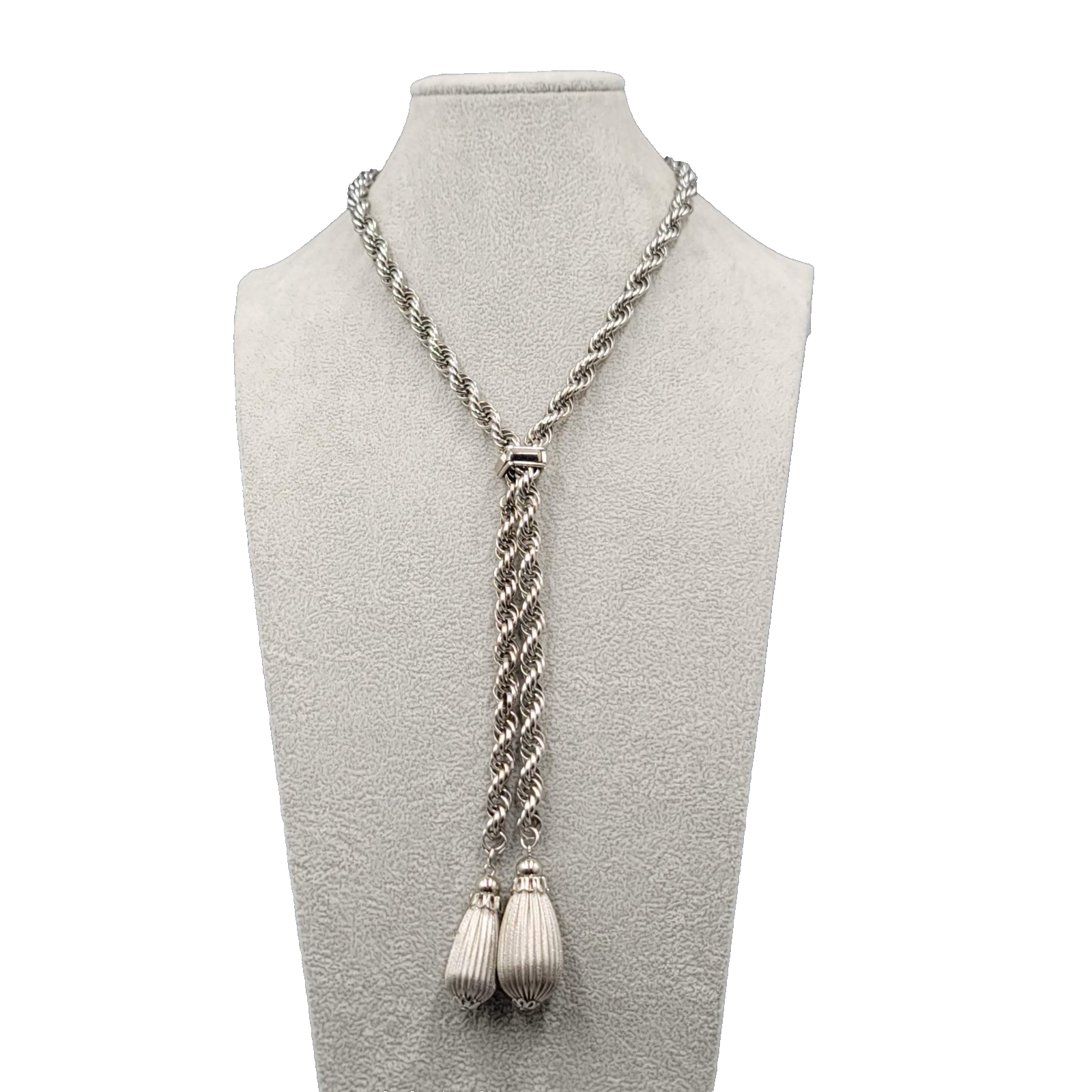 Vintage Twist Chain Lariat Necklace Statement Silver tone 28 in
