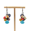 Multicolor Shell and Glass Bead Pierced Earrings Dangle 1.5 in