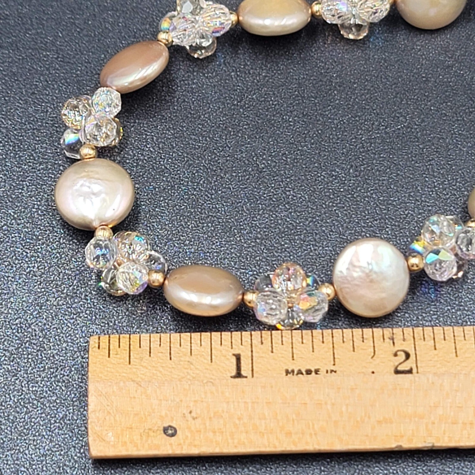 Pearl and Crystal Bead Necklace Pierced Earring Set