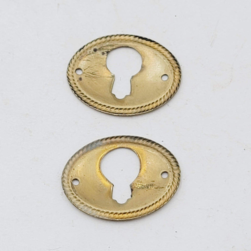 Vintage Lot of 2 Brass Skeleton Key hole Escutcheon 1.25" Salvage Hardware