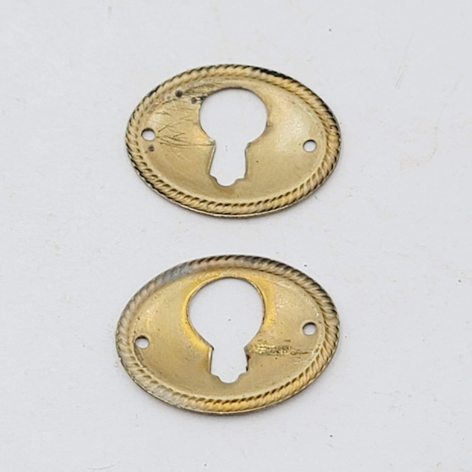 Vintage Lot of 2 Brass Skeleton Key hole Escutcheon 1.25" Salvage Hardware