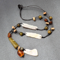 Necklace Glass Bead Shell Gemstone Bead on Black Cord 21"