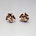 Flower Pierced Earrings Copper tone Rhinestone Drop 1"