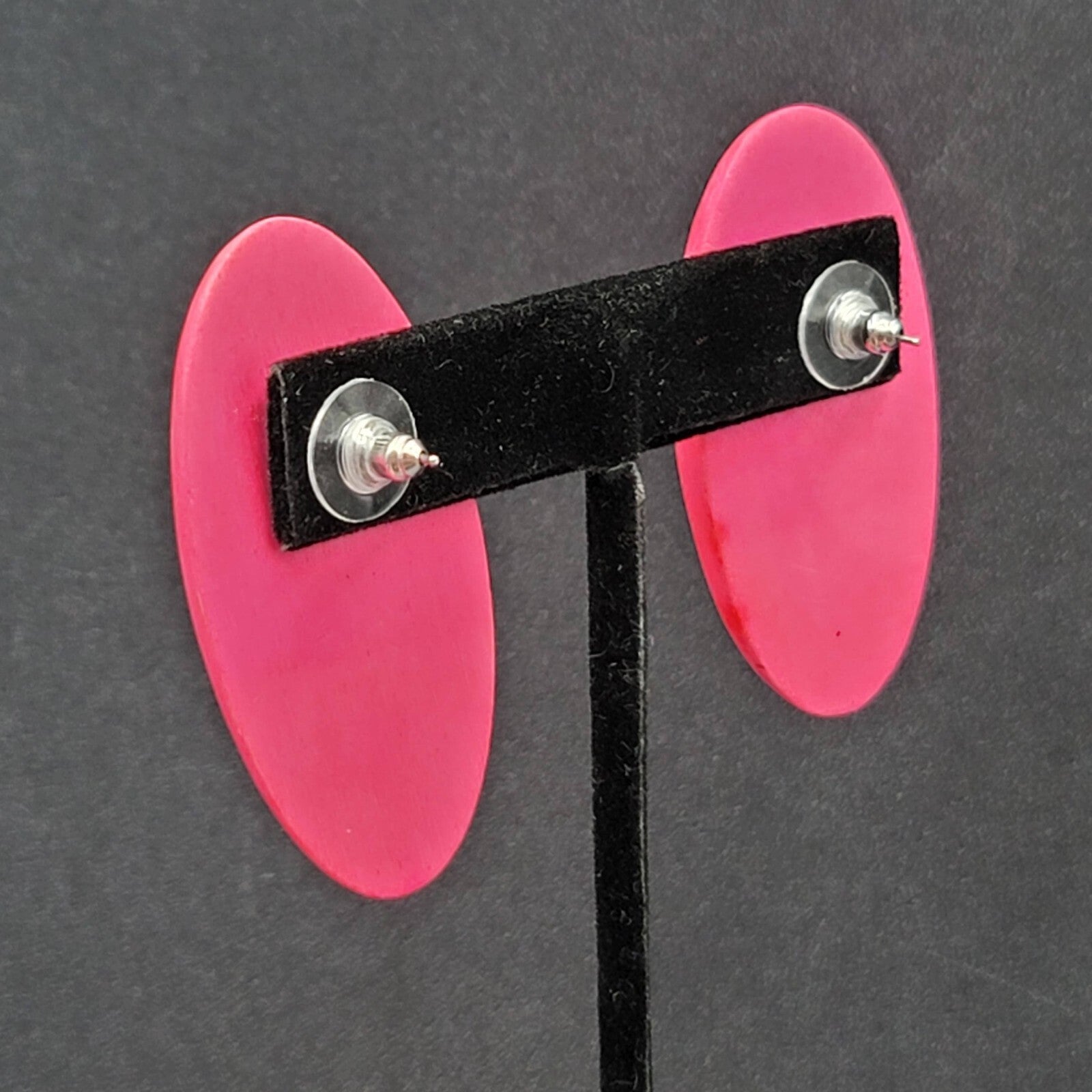 Vintage Pierced Earrings Large Wood Pink Stain Statement Drop 2"