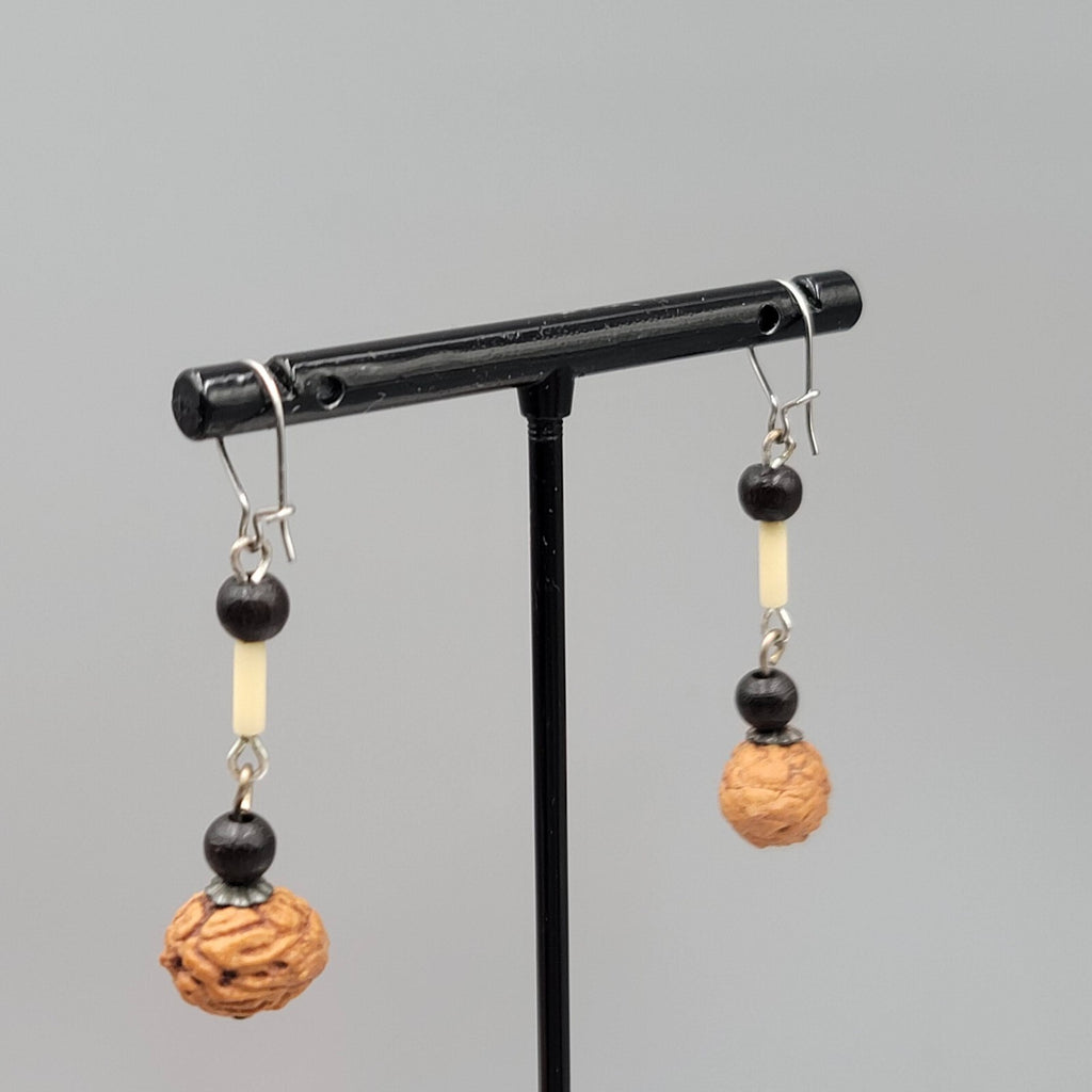 Boho Pierced Earrings Silver tone Seed Beaded Dangle 1.25"