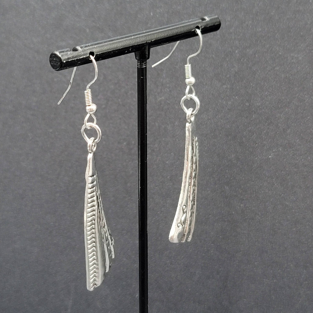 Pierced Earrings Silver tone Abstract Statement Dangle 1.75"