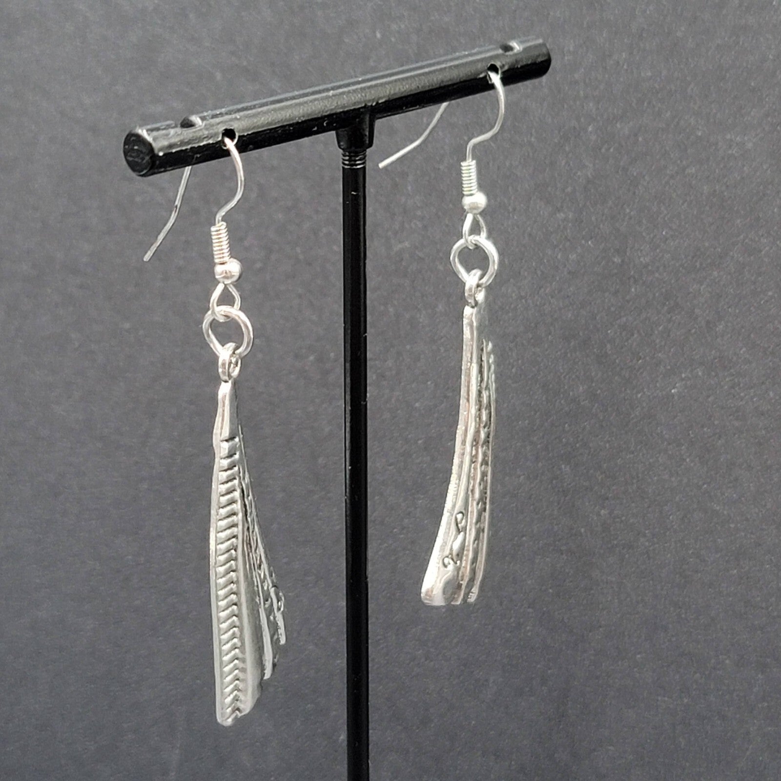Pierced Earrings Silver tone Abstract Statement Dangle 1.75"