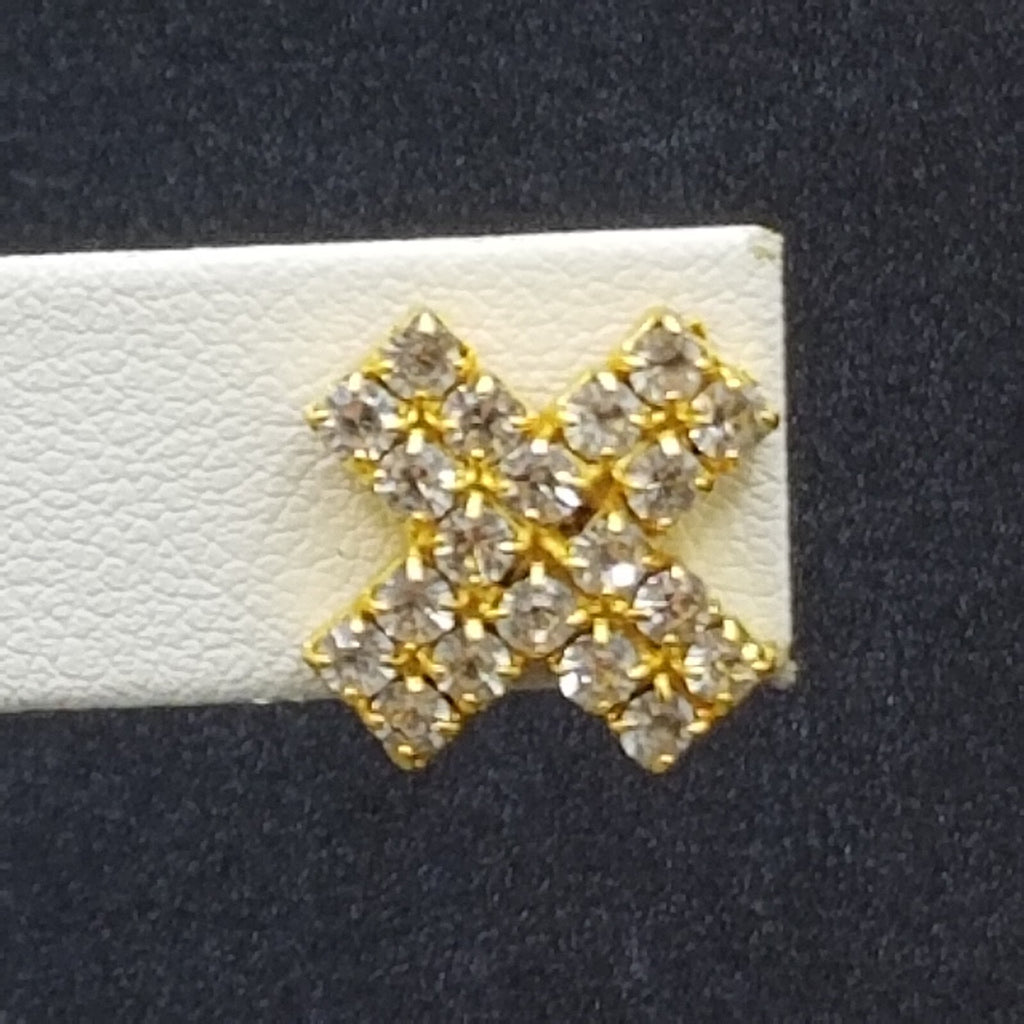 Pierced Earrings Gold tone Crystal X Statement Stud 1/2"