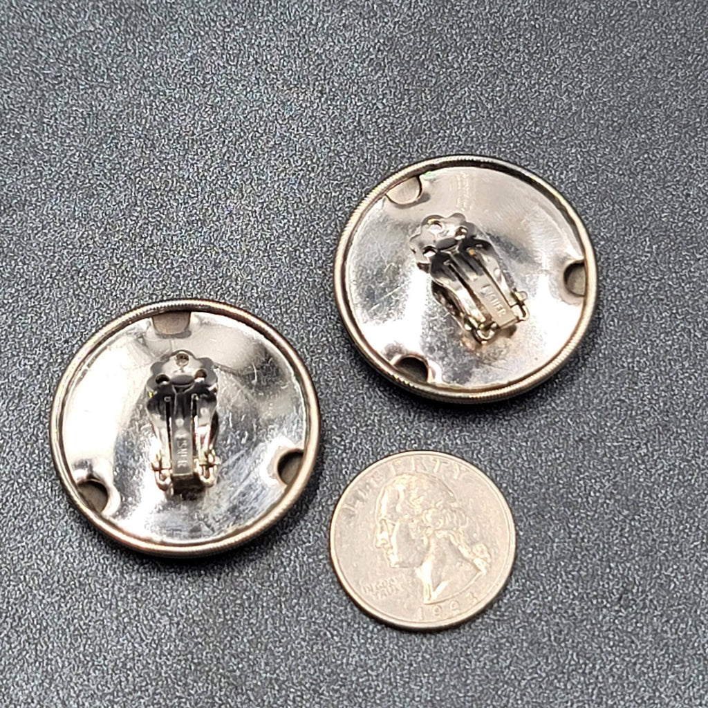 Vintage Lisner Clip on Earrings Large Grooved Disc 1.25"