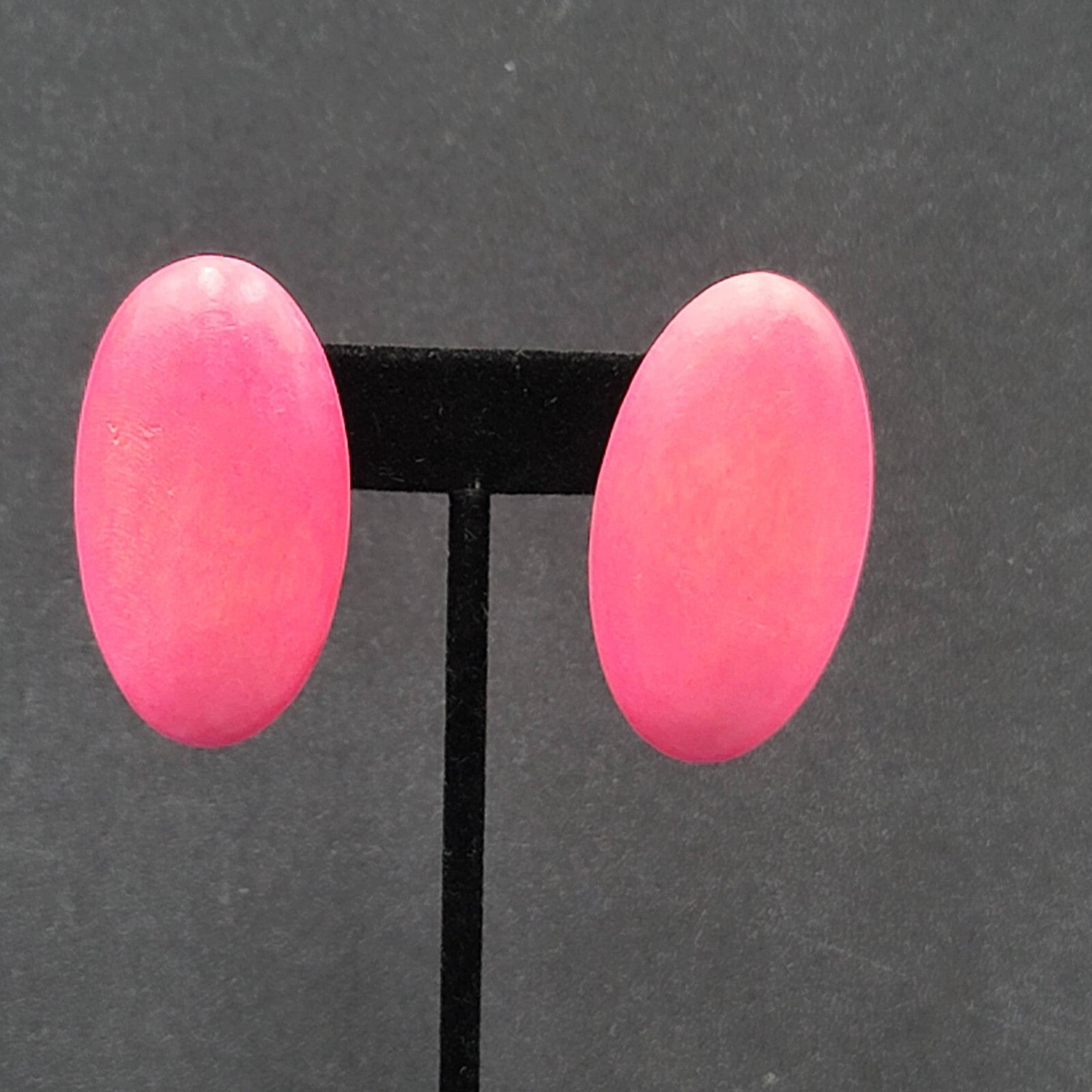 Vintage Pierced Earrings Large Wood Pink Stain Statement Drop 2"