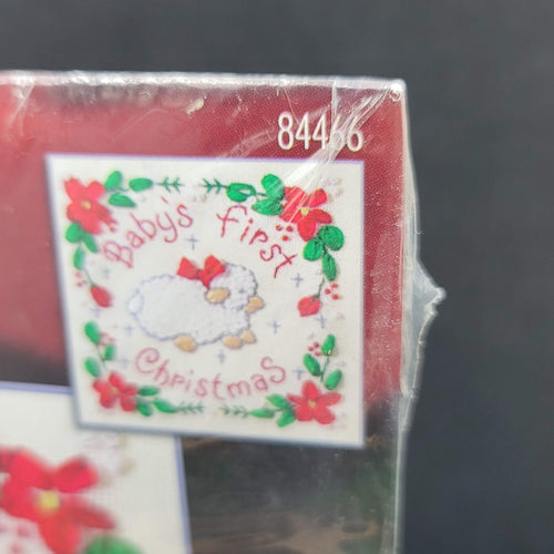 Babys First Christmas Lamb Silk Ribbon Kit Bucilla 5x5