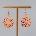 Laser Cut Metal Pierced Earrings Orange Purple Dangle 1"