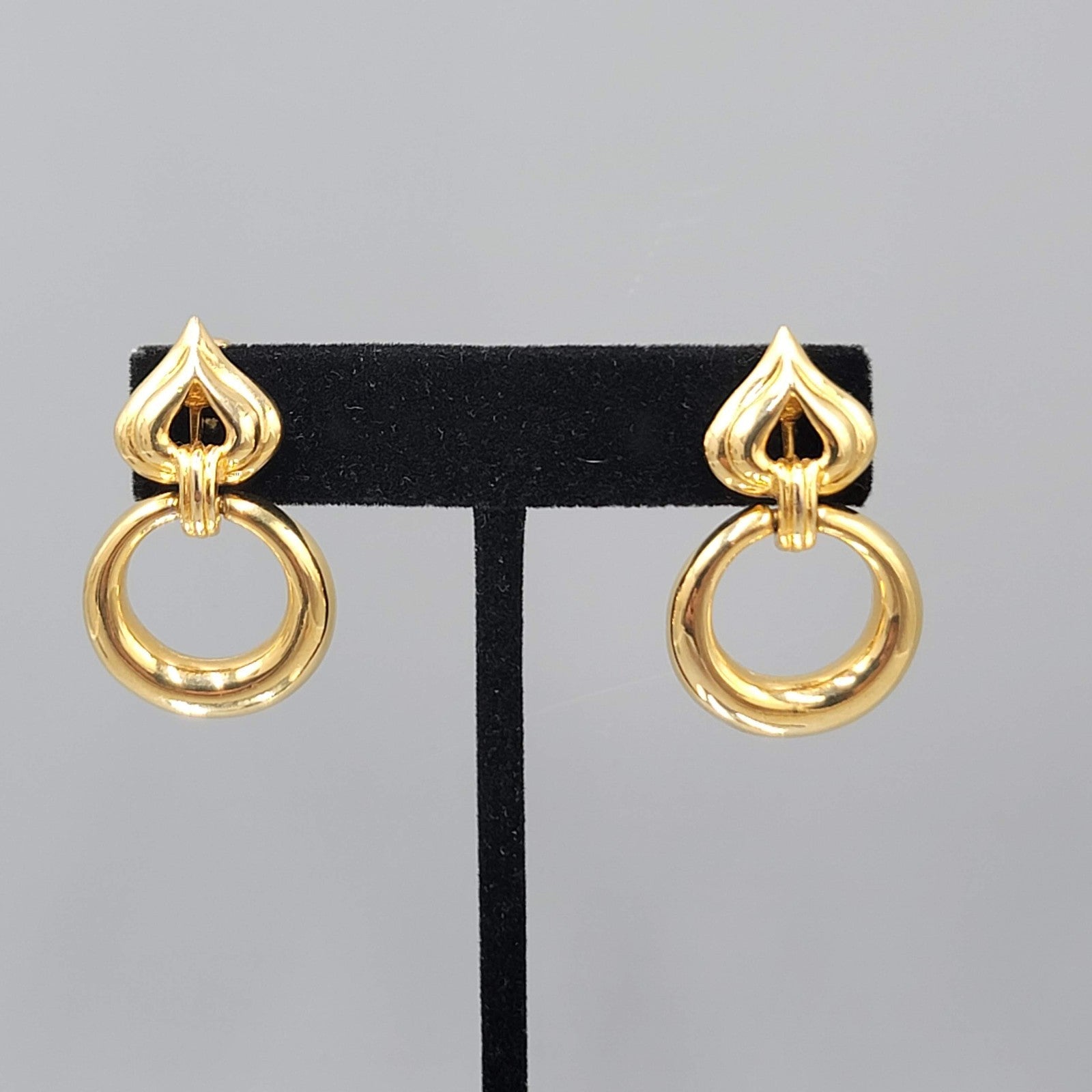 Vintage Gold Plated Clip on Earrings Door Knocker Dangle 1.5 in